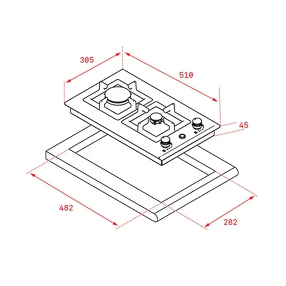TEKA EFX 30.1 2G AI AL 30CM 2 GÖZ GAZLI ÇELİK OCAK STAINLESS STEEL